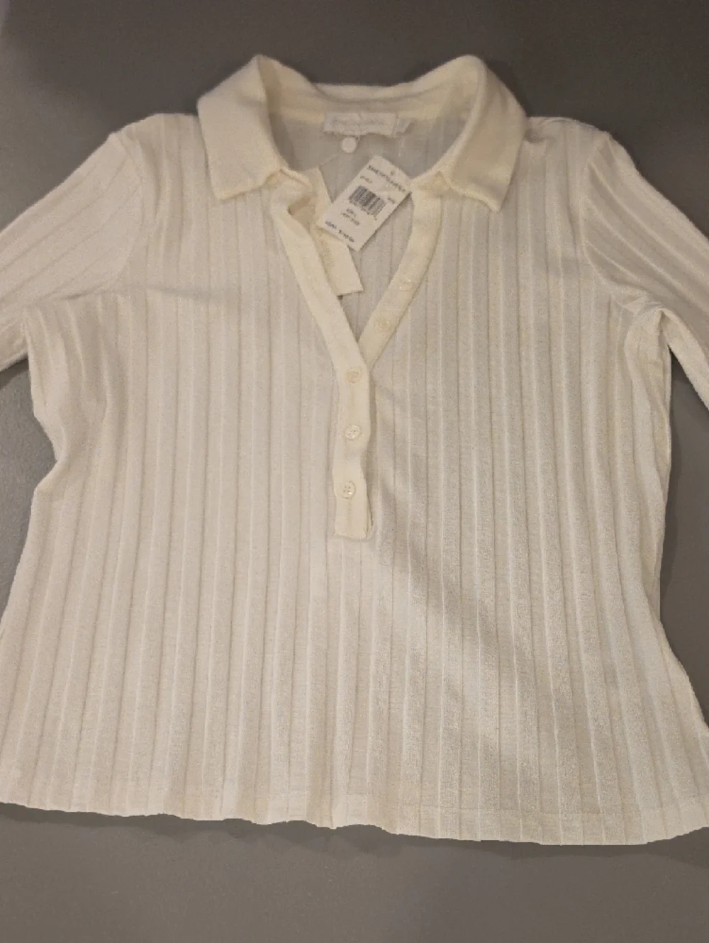 Jonathan Simkhai Cream Ribbed Polo Top size L new with tags - Picture 8 of 9